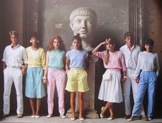 the 80's style pleats everywhere! 80s Trends, 1980s Fashion Trends, Look 80s, 80s Pastel, Fashion 1980s, 80s Fashion Trends, Decades Of Fashion, 80’s Fashion, 80s And 90s Fashion