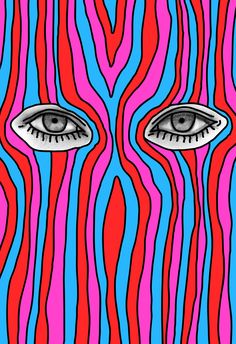 an image of two eyes with red and blue lines in the background, as if they were looking at each other