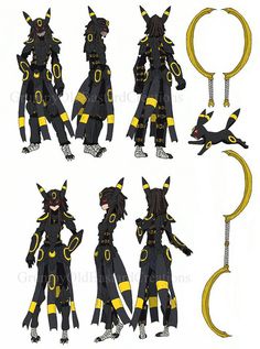 the concept art for an animated character is shown in black and yellow, with horns on their head