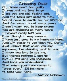 a poem written in the sky with clouds and blue sky behind it that says, crossing over