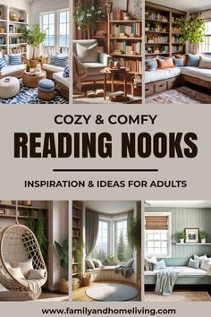 cozy and comfy reading nooks in the living room with text overlay