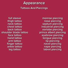 two different types of tattoos and piercings on a red background with the words above them