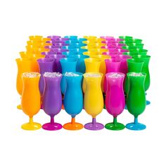 there are many different colored wine glasses in the same color as eachother's