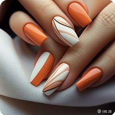 Orange Design Nails, Orange Nails Design, Orange Nail Designs, Nail Vinyls, Art Deco Nails, Fingernail Designs, Manicure Nail Designs