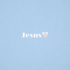 the word jesus written in white on a light blue background with a heart shaped cutout