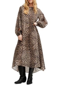 A classic leopard pattern amplifies the contemporary appeal of this gauzy, long-sleeve dress. Ties at neck Boat neck Long sleeves with elastic cuffs Side slits 69% viscose, 31% polyamide Dry clean Imported Dress Leopard, Long Sleeved Dress, Dress Images, Leopard Dress, Leopard Print Dress, Top Designer Brands, Leopard Pattern, Sweaters And Jeans, Cover Up Dress