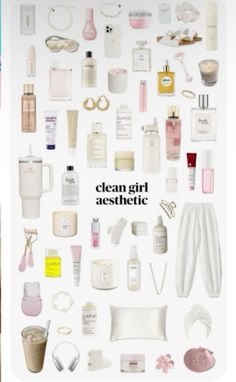 an ad for clea girl aesthetic featuring cosmetics and personal care items on the wall