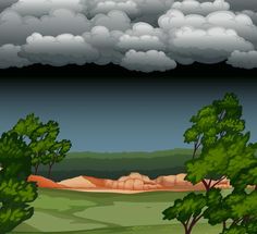 an image of a landscape with trees and clouds