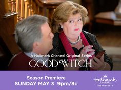 the good witch season 3 promotional poster with an older man and woman talking to each other