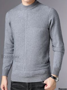 Russoo - Mens Casual Slim Fit Knitted Solid Sweater: Versatile Mock Neck Pullover for Fall and Winter Seasons, Offering Warmth and Slight Stretch Solid Sweaters, Plus Size Cargo Pants, Plus Size Hoodies, Novelty Clothing, Mens Loungewear, Shirt Dress Casual, Big And Tall Outfits, Mens Casual Dress, Cargo Pants Men