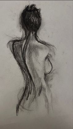 a black and white drawing of a woman's back