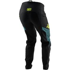 the pants are black and green with yellow accents on it, while the bottom part is blue