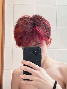 Man Hair Dye Ideas, Red Dyed Hair Men, Hair Dye Ideas Short Hair Boy, Cherry Red Hair Men, Red Hair Men Dyed, Boys Hair Dye Ideas, Men Hair Dye Ideas, Haircuts For Kids Boys, Hair Dye Ideas Men