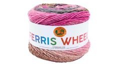 a ball of yarn with the words ferriss wheel written in red and purple on it