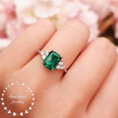 Fine Jewelry Green Emerald Ring With Rectangular Stone, Fine Jewelry Green Emerald Cut Emerald Ring, Fine Jewelry Green Emerald Cut Ring, Gia Certified Square Cut Emerald Ring Gift, Green Radiant Cut Emerald Rings, Green Radiant Cut Emerald Jewelry, Rectangular Emerald Wedding Ring, Green Radiant Cut Jewelry For Anniversary, Green Rectangular Solitaire Jewelry