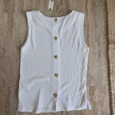 Nwt Anthropologie White Top With Button Detail Down The Back Xs White Buttoned Top For Vacation, White Summer Tops With Button Closure, White Buttoned Top For Beach, White Button-back Top For Spring, White Button Back Tops For Spring, Chic White Top With Buttons, Chic White Tops With Buttons, White Tops With Button Closure For Day Out, White Top With Button Closure For Day Out