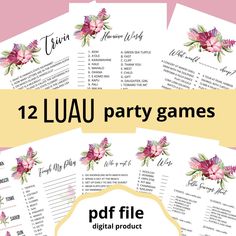 12 luau party games with flowers on them