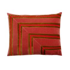 a red and brown striped pillow on a white background