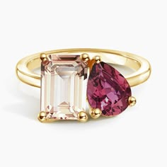 Toi et Moi Morganite and Pink Tourmaline Cocktail Ring - 18K Yellow Gold. Shimmering in hues reminiscent of an excellent glass of rosé, this rare toi et moi ring is as on trend as can be and features a morganite and a pink tourmaline as a perfectly matched pair. 
 
 This Limited Edition, rare-find item is crafted only in small quantities and features an exclusive, of-the-moment design created with high-quality gemstones, meticulous craftsmanship, and ethical sourcing. Candy Rings, Brilliant Earth Rings, Ring Style Guide, Flamingo Jewelry, Tacori Engagement Rings, Tiffany Diamond, Ikea Sofa, Pear Ring, Trending Engagement Rings