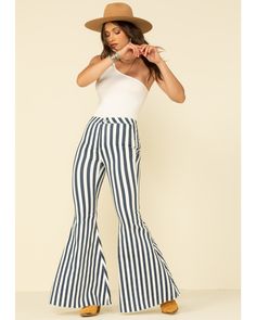 Casual Striped Flare Bottoms, Casual Flared Striped Bottoms, Trendy Striped Flare Pants, Trendy Striped Flare Bottoms, Casual Flare Bottoms With Button Closure, Spring Striped Flare Bottoms, Striped Flare Bottoms For Spring, Spring Flare Striped Bottoms, Trendy Flared Bottoms With Button Closure