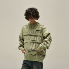 Model is 5ft 10''(178cm) tall, 145 lbs(66kg) weight and wearing a size L168cm 59kg wearing a size M - Pullover- KNITWEAR- Crewneck- 4 colors Striped Sweaters, Korean Streetwear, Graduation Outfit, Mohair Wool, Collar Pattern, Fleece Vest, Pattern Sweater, Wool Blend Sweater, Striped Sweater