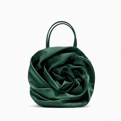 Nwt. Never Worn. Brand New Condition. Flower Shaped Bag In Pleated Satin Effect Fabric. Handle And Adjustable And Removable Crossbody Shoulder Strap. Magnetic Closure. Please Review Pictures. Color: Green Height Length Width: 9.1 X 9.1 4.7 Inches (23 23 X 12 Cm) Outer Shell 97% Polyester 3% Elastane Lining 100% Polyester Wedding Guest Bags, Flower Handbag, Floral Handbags, Zara Bags, Fashion Decoration, Satin Bags, Flower Bag, Handbag Women, Satin Flowers