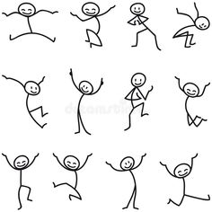 various stick figures drawn in black and white