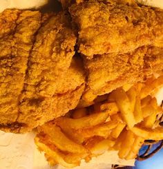 fried chicken and french fries on a plate