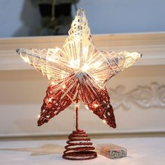 a star shaped light on top of a table