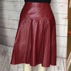 Preowned Unworn Stylist Personal Piece Vegan Leather Red Flowy Skirt For Formal Occasions, Fitted Burgundy Pleated Skirt, Red Formal Flowy Skirt, Formal Red Flowy Skirt, Red Flowy Formal Skirt, Fitted Burgundy Flared Skirt, Red Formal Skirt For Fall, Formal Full Skirt In Red, Formal Red Full Skirt