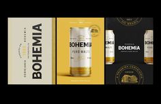 three different types of beer labels and packaging designs for bohemia, bohemiana