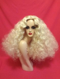 BIG DISCO WIG Lace Front Drag Queen Wig 70s Christina Aguilera Moulin Rouge Platinum Blond Long Curl Disco Wig, Nicki Minaj Wig, Dolly Parton Wigs, Professional Costumes, Drag Wigs, Lizzie Hearts, Wig Lace Front, Wig Lace, 70s Disco