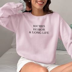 Buy Embroidered Riches Honor & Long Life Crewneck Sweatshirt online – mysticalcherry Sweatshirts Online, Cozy Sweatshirts, Long Life, Longer Life, Stay Warm, Crewneck Sweatshirt, Crew Neck Sweatshirt, Graphic Tees