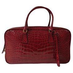 Luxury Red Bags With Crocodile Pattern, Formal Red Crocodile Pattern Shoulder Bag, Red Crocodile Pattern Office Bag, Alligator Purse, Y2k Bags, Prada Red, Crocodile Handbags, Vintage Prada, Red Leather Handbags