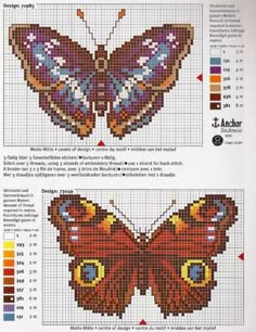 the cross stitch butterfly pattern is shown in three different colors, and it looks like they are