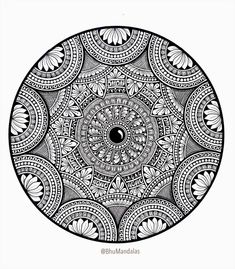 a black and white drawing of a circular object with intricate designs on the inside,