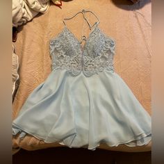 Only Worn Once For Reference, I Wear Size Large And This Dress Fit Perfectly !! Corset Back !! !! Has Pockets !! !! Beautiful Details !! Baby Blue Homecoming Dress, Blue Homecoming Dress, Blue Homecoming Dresses, Corset Back, Homecoming Dress, Blue And Silver, Homecoming Dresses, Baby Blue, Homecoming