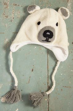 Meet the Kids Polar Bear Hat, hand knit of 100% New Zealand wool, and lined in soft fleece for their comfort and insulation. Polar Bear Hat, Polar Bear Face, Childrens Coats, Baby Knitting Patterns Free, Cozy Hat, Bear Hat, Wool Beanie, Cute Hats, Christmas Box