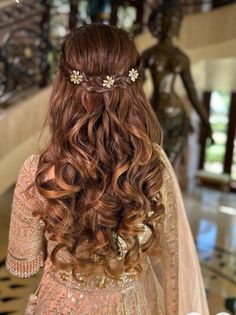 Engagement Bridal Hairstyles, Hairstyle For Engagement, Hairstyles For Engagement, Hairstyle For Brides, Engagement Hairstyle, Lehenga Look, Mehndi Hairstyles, Half Updo Hairstyles