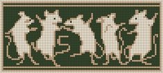 a cross stitch pattern with three horses and two people in the middle, on green background