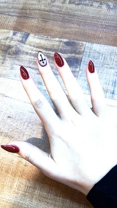 #nails #goth #cross #fyp Upside Down Cross Nails, Goth French Tips, Mcr Nails, Emo Nail Ideas, Goth Nails Acrylic, Emo Nail, Nails Goth, Goth Cross, Cross Gothic