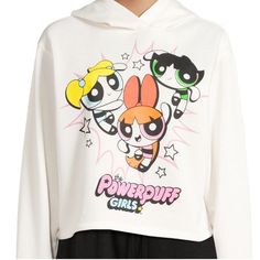 Powerpuff Girls Juniors’ Graphic Hoodie All Nwt Selling The Following Sizes Size S (3-5) Size M (7-9) Size L (11-13) White Hoodie Top, Blossom And Buttercup, Power Puff Girls, Total Girl, Power Puff, Puff Girl, Powerpuff Girls, Colorful Hoodies, Cropped Hoodie