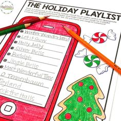 the holiday playlist worksheet is next to a pencil and marker