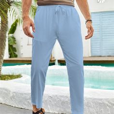 Men's Linen Pants Trousers Summer Pants Beach Pants Drawstring Elastic Waist Plain Comfort Outdoor Casual Daily Linen / Cotton Blend Basic Streetwear White Blue Linen Beach Pants, Basic Streetwear, Mens Linen Pants, Quick Dry Pants, Mens Linen, Sports Pants, Beach Pants, Summer Pants, Hooded Shirt