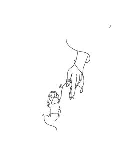 a line drawing of a hand reaching for something in the air with another hand above it