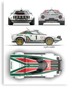 three different race cars with the number one on each side and two in red, white, and green