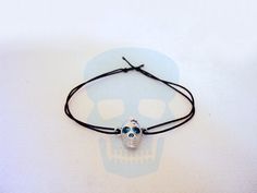 Silver Skull Bracelet, Charm Pearl Bracelet, Friendship Bracelet, Tiny Skull, Skull Jewelry, Men Jew Adjustable Black Leather Bracelet For Halloween, Silver Skull Leather Bracelet In Punk Style, Adjustable Gothic Skull Bracelets, Silver Skull Punk Leather Bracelet, Adjustable Gothic Skull Jewelry, Punk Silver Leather Skull Bracelet, Adjustable Gothic Leather Bracelet Gift, Adjustable Punk Style Leather Bracelet, Adjustable Leather Punk Bracelet