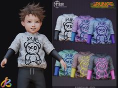 an image of a young boy wearing tshirts and t - shirts with teddy bears on them