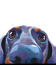 a painting of a dachshund looking at the camera