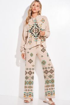 -Aztec print rib loungewear set(p)  -Matching set -Top and bottom set -Sleep lounge wear -Soft fabric, casual style, every day wear. -Model size: Small ( 5'10" 31- 23- 34 ) -Made in USA Ribbed Loungewear, Aztec Designs, Womens Pyjama Sets, Aztec Print, Loungewear Set, Style Expert, Matching Sets, Pajamas Women, Pajama Set